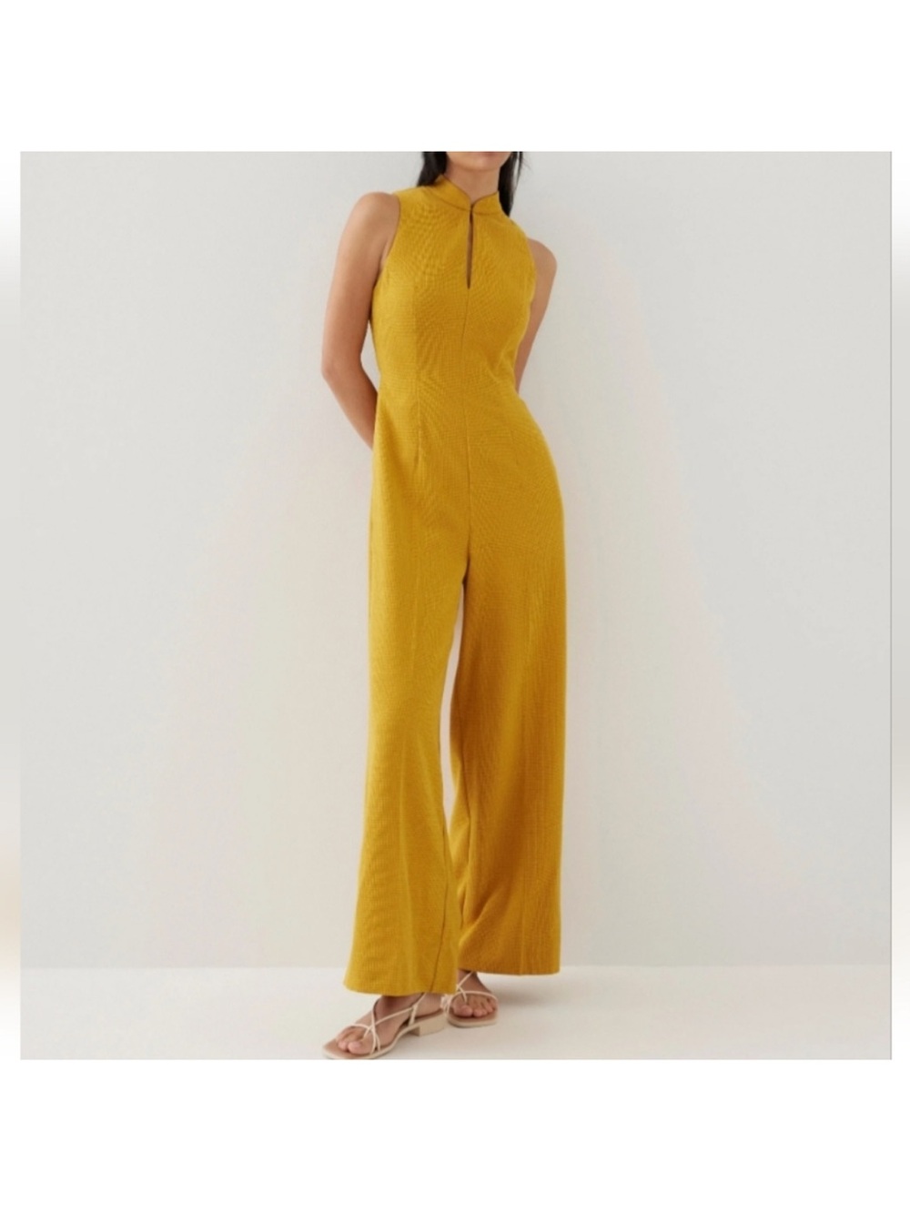 NWT M mustard yellow mandarin collar jumpsuit